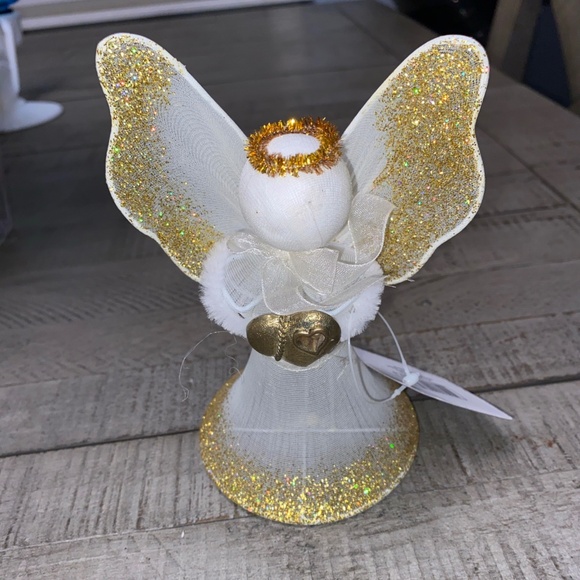 Vintage style white chenille angels silver gold glitter tabletop 8” - Picture 2 of 5